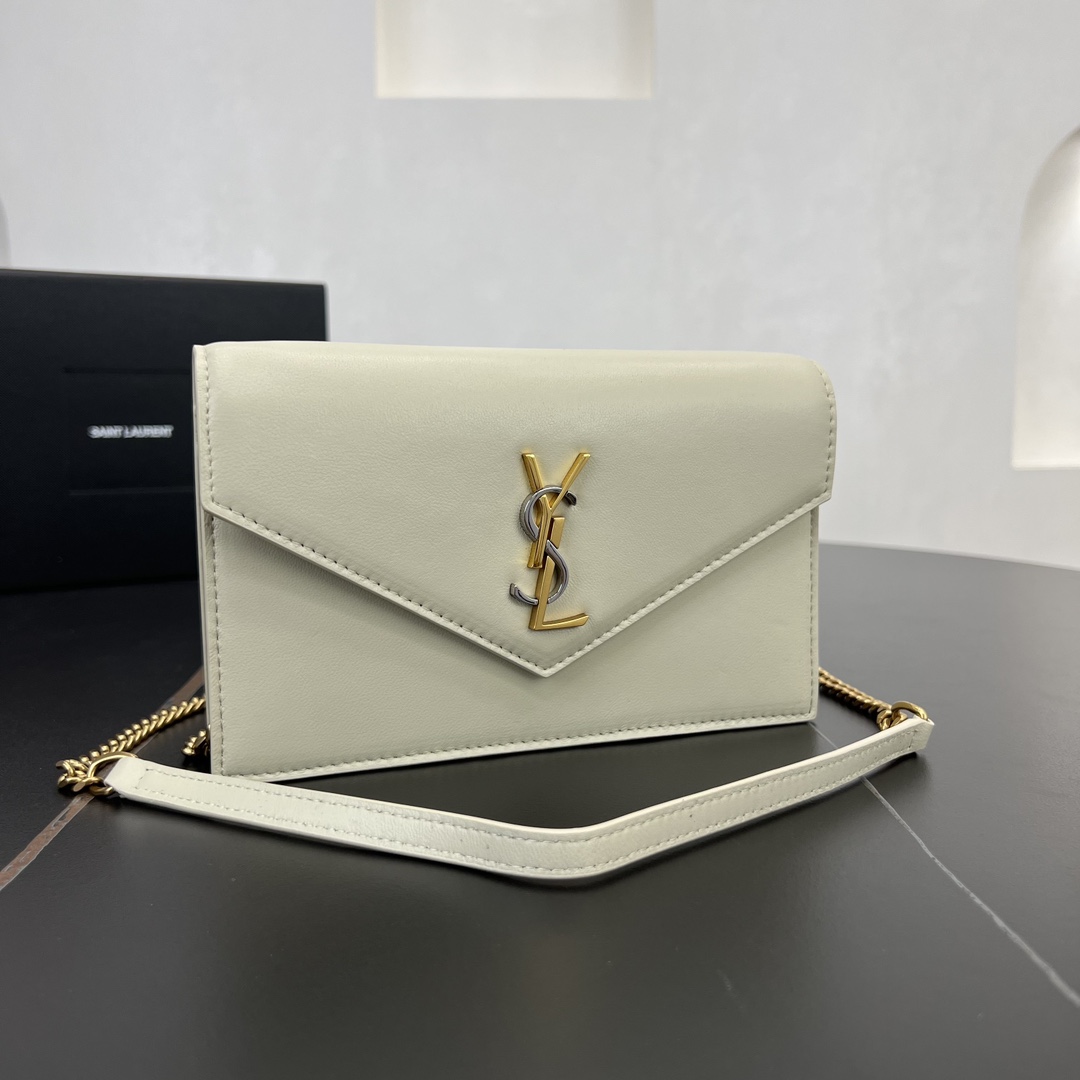 Saint Laurent LE Cassandre Envelope Lambskin Shoulder Bag Handbag White 743050